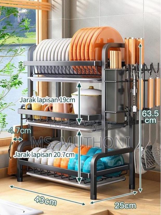 High Quality Heavy Duty 3 Tier Dish Rack With Cutlery Holder - thumbnail 2