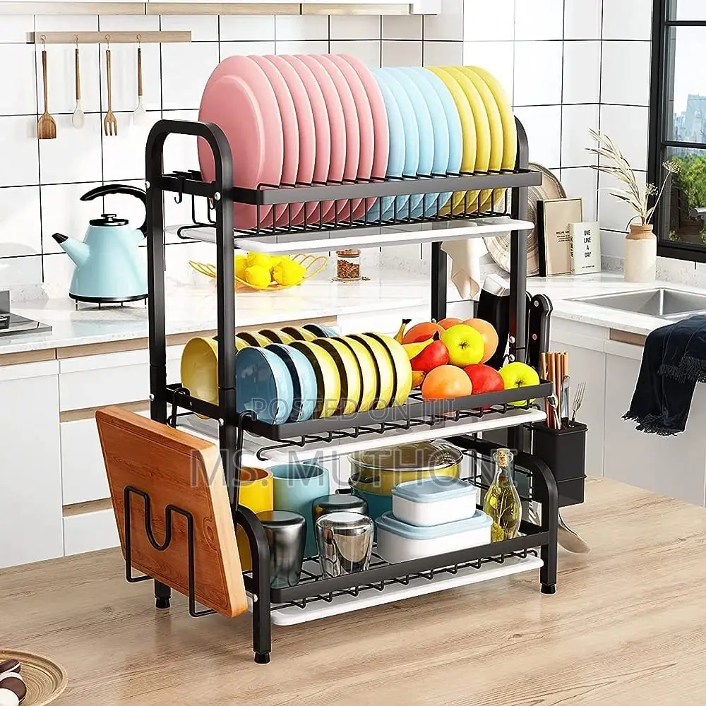 High Quality Heavy Duty 3 Tier Dish Rack With Cutlery Holder