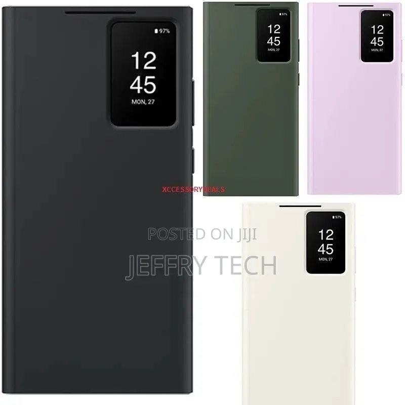 Genuine Smart Clear View Galaxy S23 Ultra Leather Case