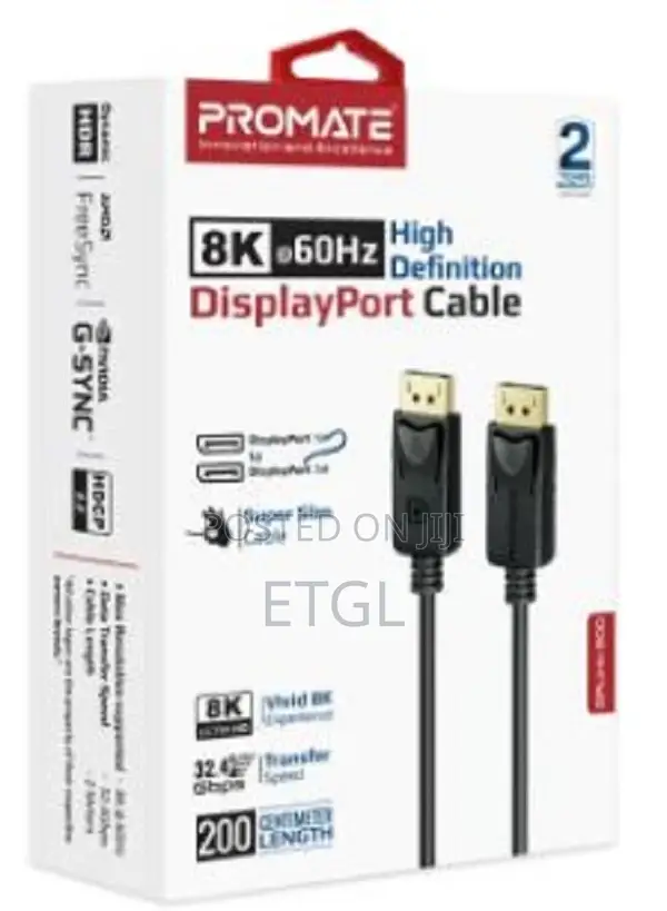 Promate Displayport to Displayport Cable, 2m Cable Length