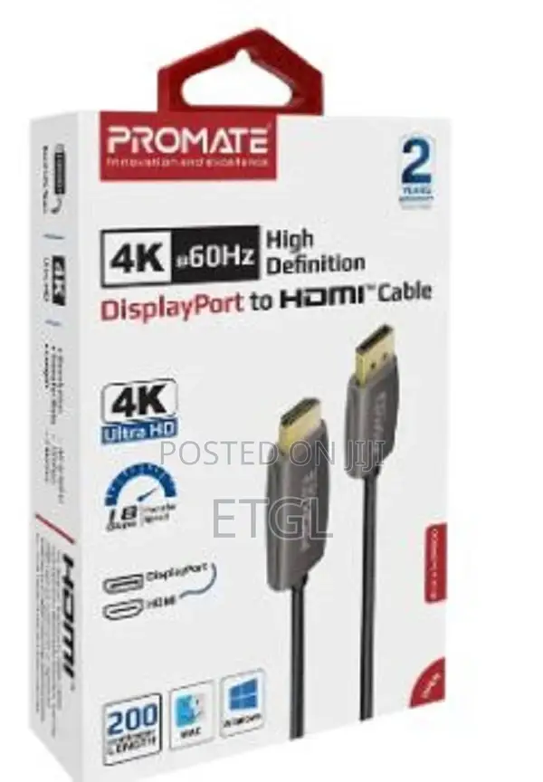 Promate at 60hz Displayport to HDMI Cable, 2m Cable Length