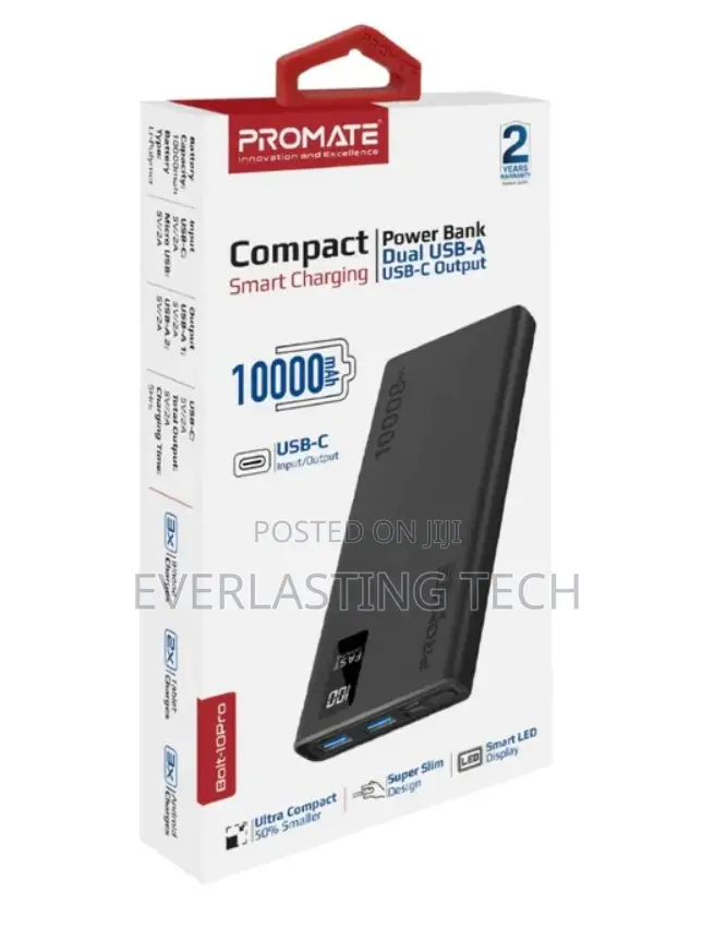 Promate Super Slim Design 10000mah Fast Charging Power Bank