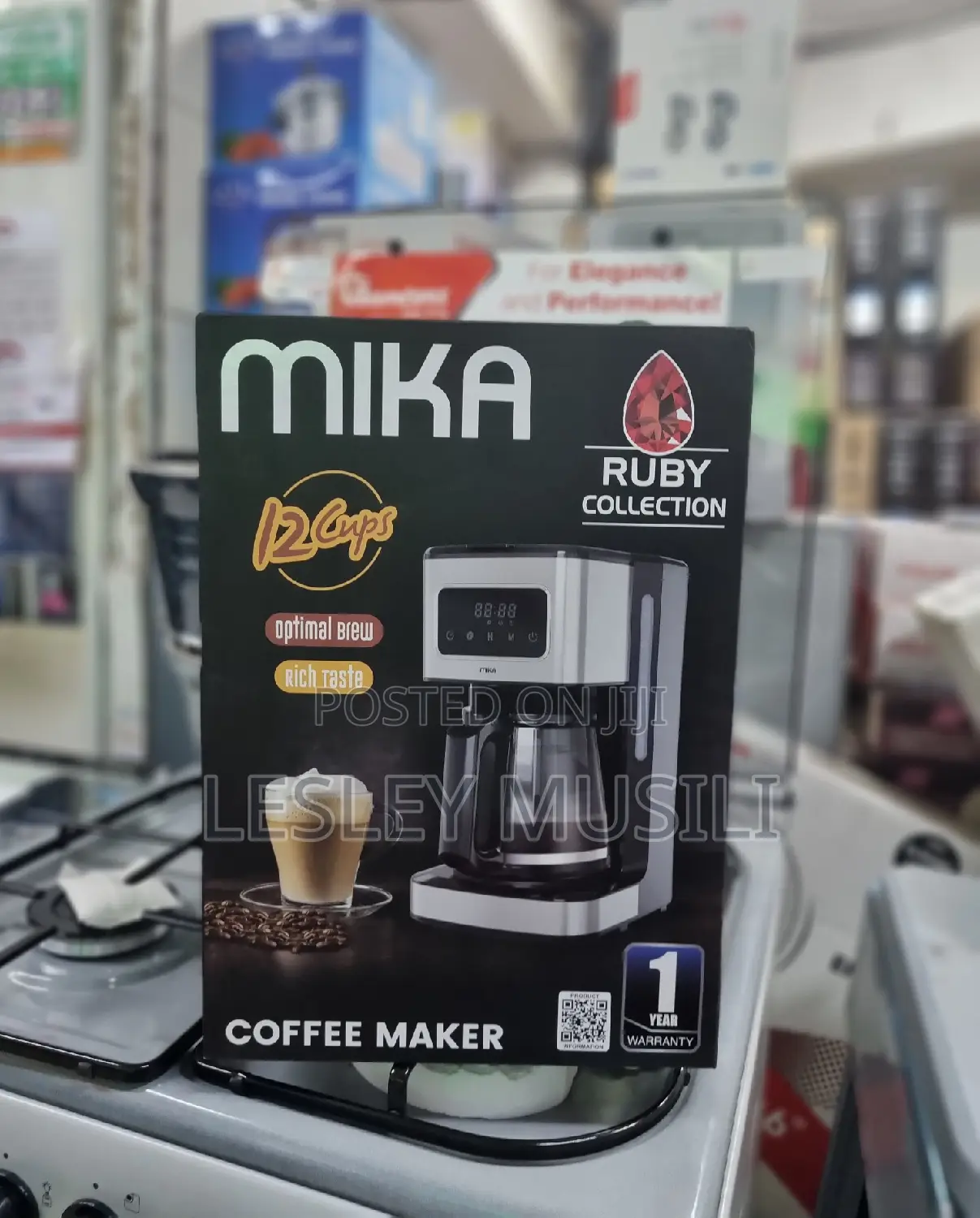 Mika Coffee Maker, 12 Cups, 1000W, Black Stainless Steel