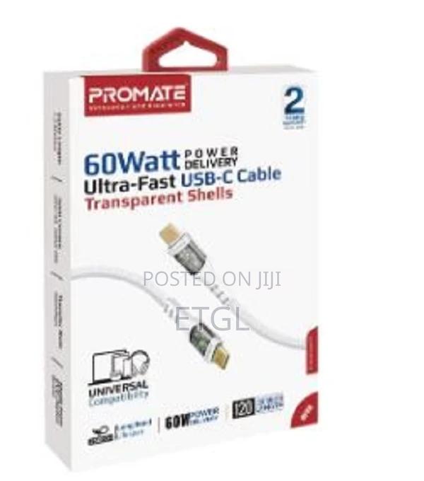 Promate 60W Power Delivery Ultra-Fast USB-C Transparent Cabl