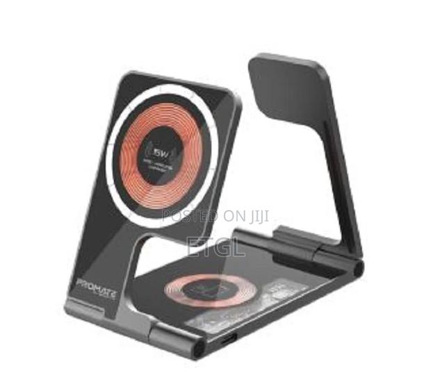 Promate 3 in 1 Ultra-Slim Transparent Foldable 15W Magsafe C