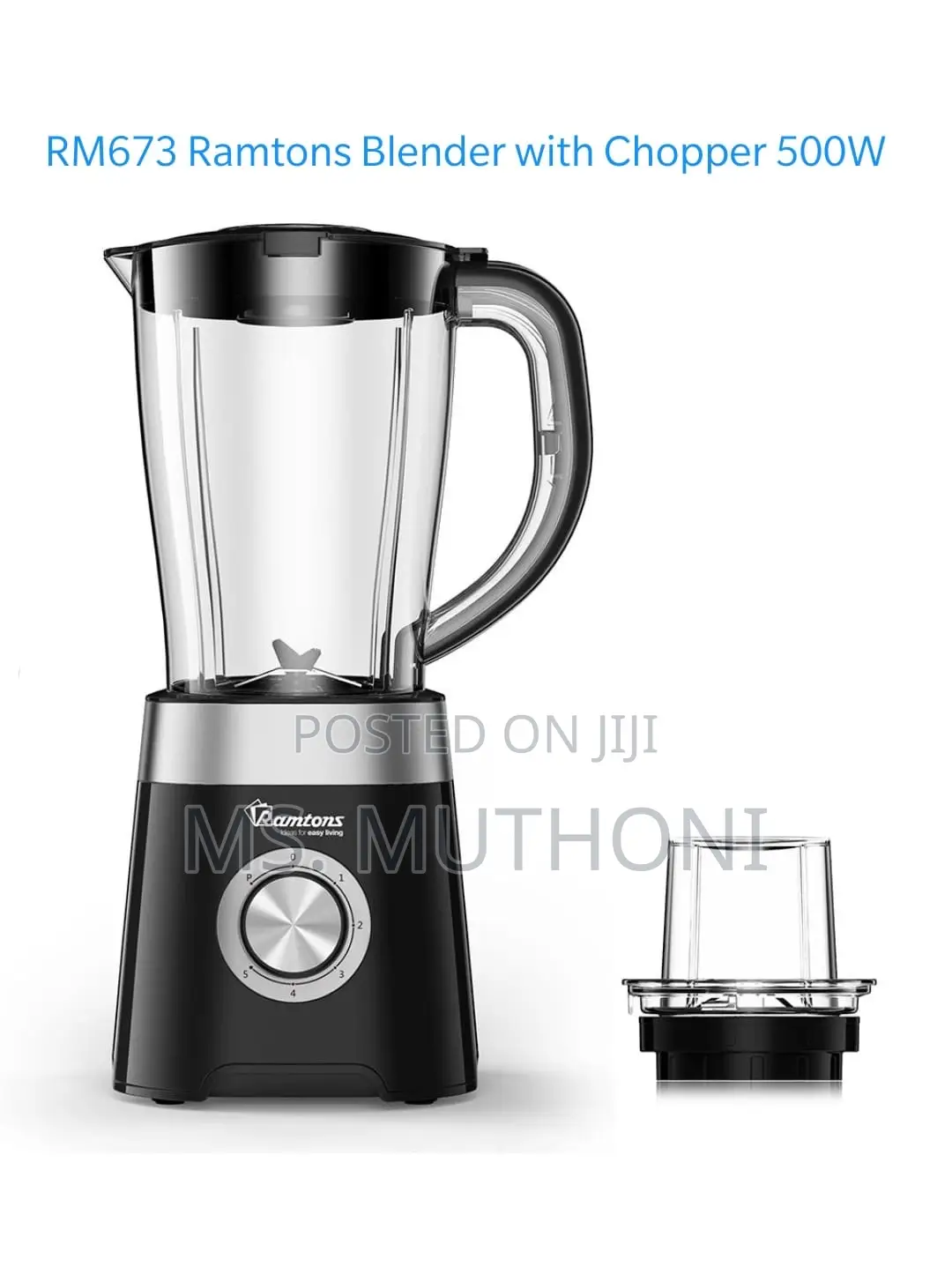 RM673 Ramtons Blender With Chopper 1.5L Jar and 500W