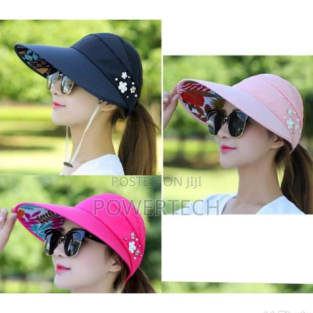 Summer Hats for Women Foldable Sun Hat Pearl Flower Visor: - main view