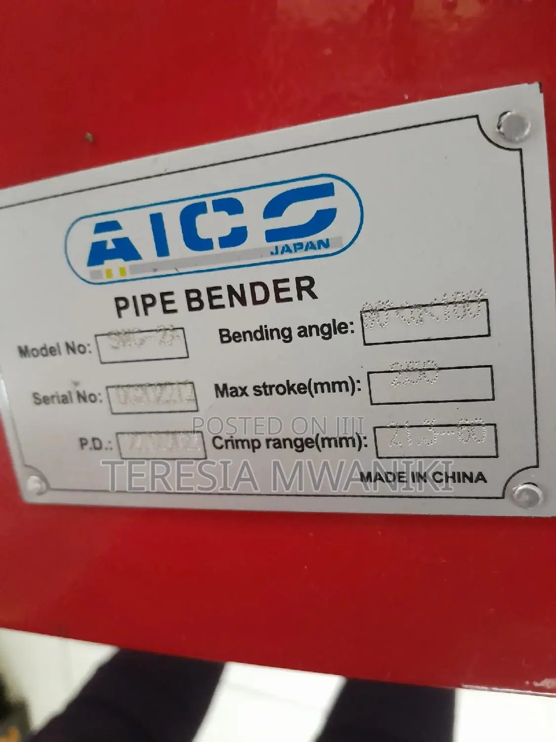 1⁄2 To 2 Pipe Bending Machine (Aico)