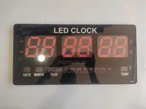 LED Clock Black 46x22x3cm With Time Date Display