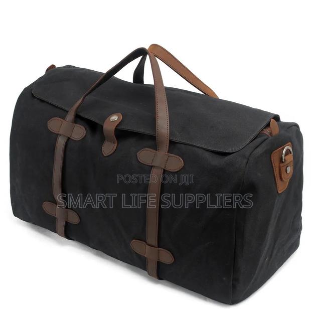 Black Canvas Duffel Bag Vintage Canvas Travel Bag Gym Bag - thumbnail 2