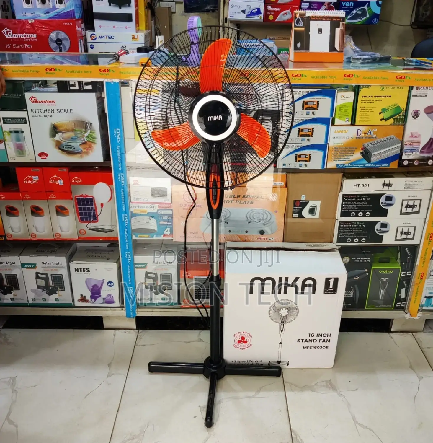 Mika Stand Fan, 16", Orange Black