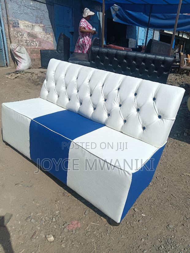 Waiting Bench or Reception Couch, Blue and White  - main view