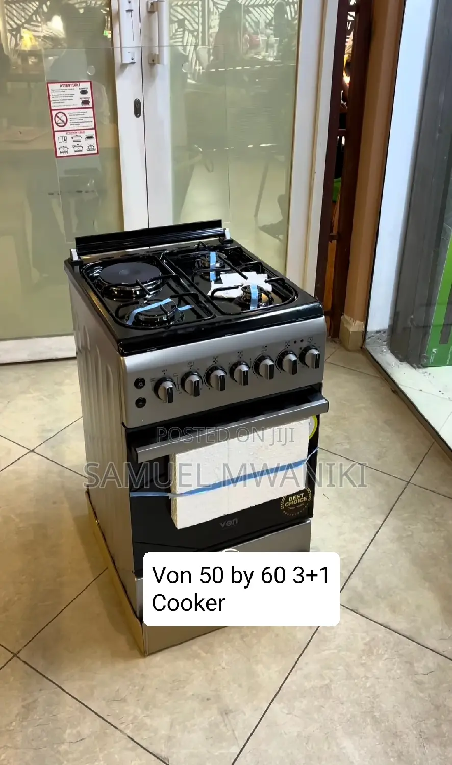 VON Cooker 50 by 60 3 Gas +1 Electric. Electric Oven. Silver