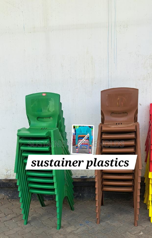 Brown and Green Armless Plastic Chairs/Acme - main view