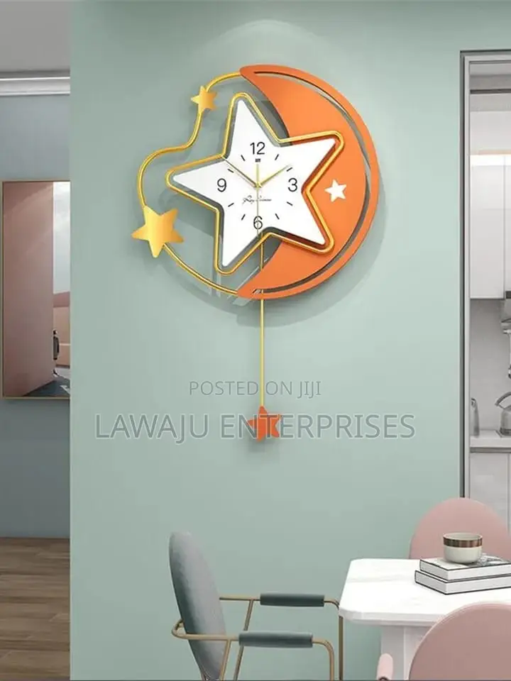 Large Creative Orange Moon Shaped Wall Clock
