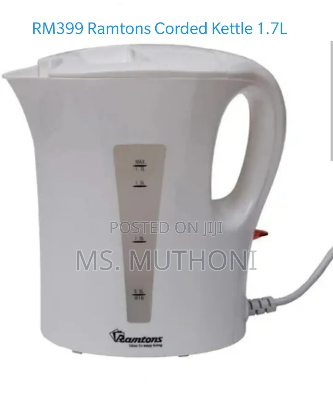 RM399 Ramtons Corded Kettle 1.7L Now at 1year Warranty