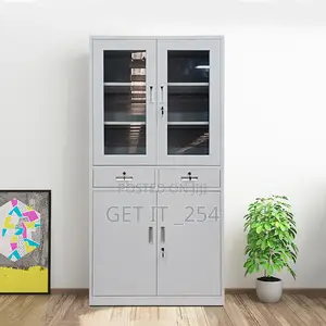 Metallic Steel Cabinet: 4 Door (2 Metallic + 2 Glass)