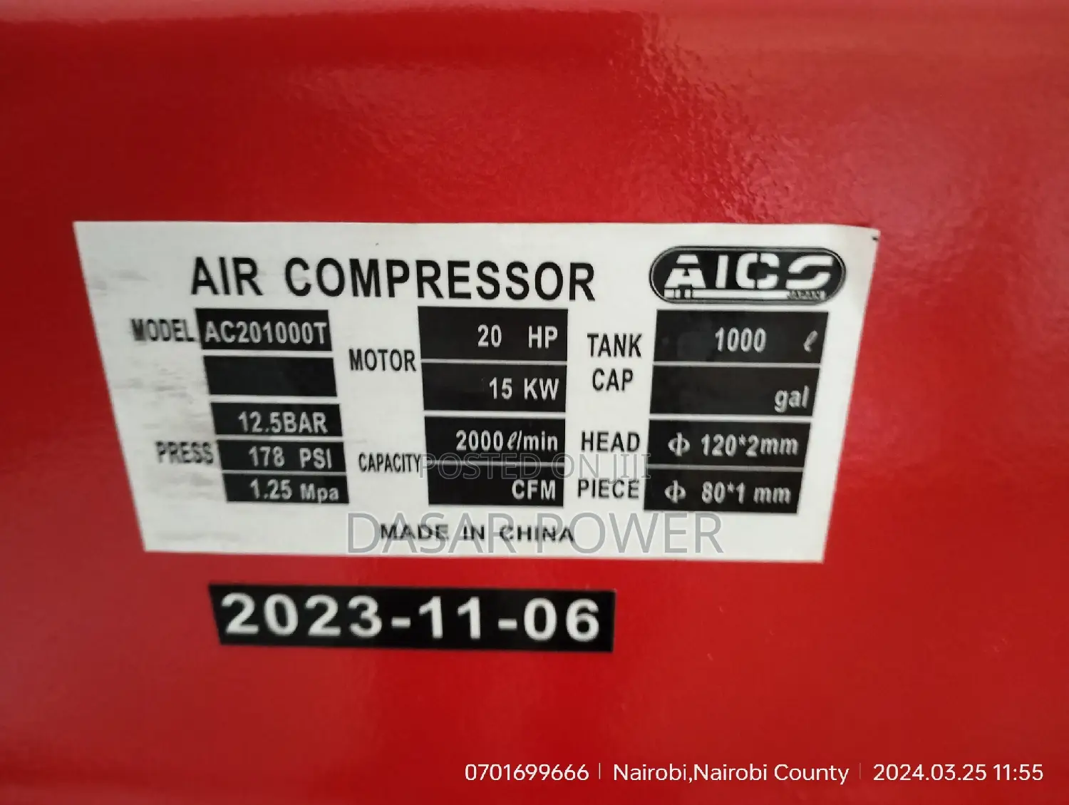 1000litres Electric Air Compressor.