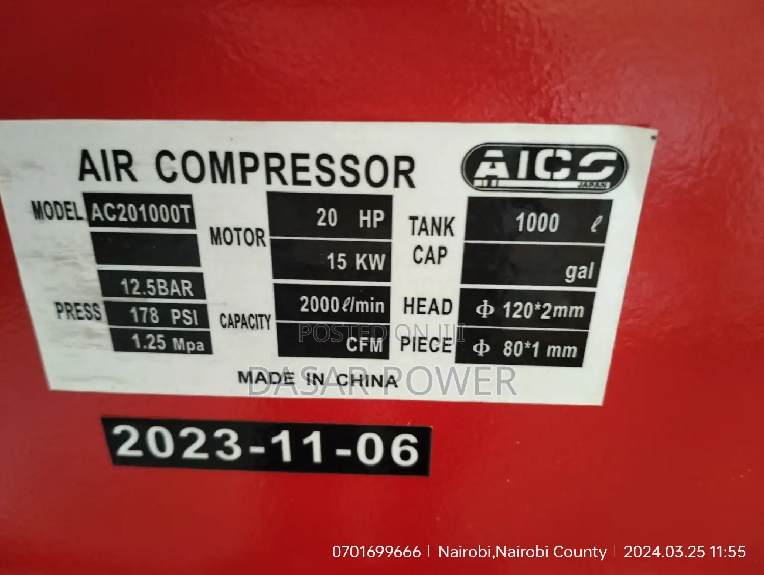 1000litres Electric Air Compressor.