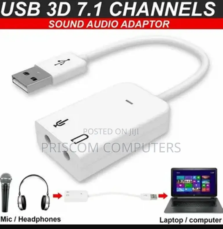 7.1 Channel 3 USB Ports External Sound Card Hub Audio-White