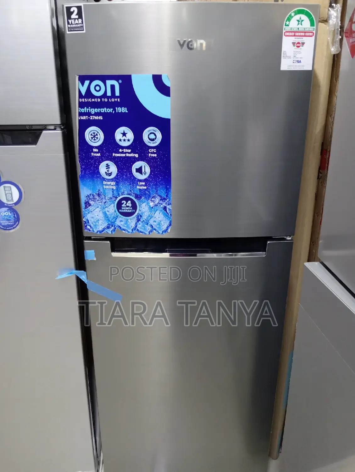 Von VART-27NHS Double Door Fridge 198L - Silver