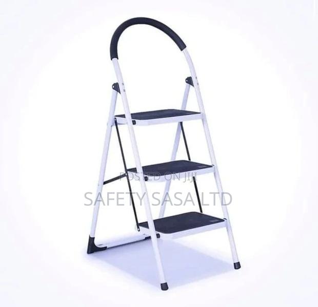 Heavy Duty Steel Reinforced Folding 3 Step Ladder Stool - main view
