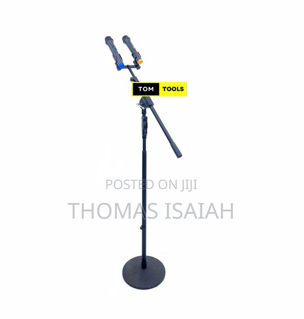 2 Mic Heavy Duty Microphone Stand With Cast Iron Round Base - thumbnail 3