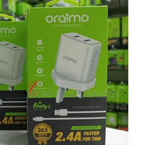 White Oraimo Firefly 2 U63D 2.4A Dual Port Micro USB Charger