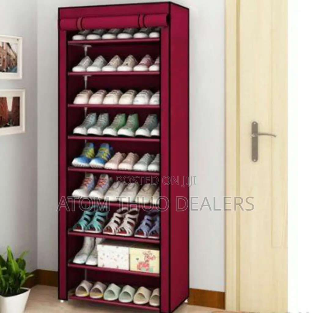 Modern Shoe Rack With Its Cover-Maroon