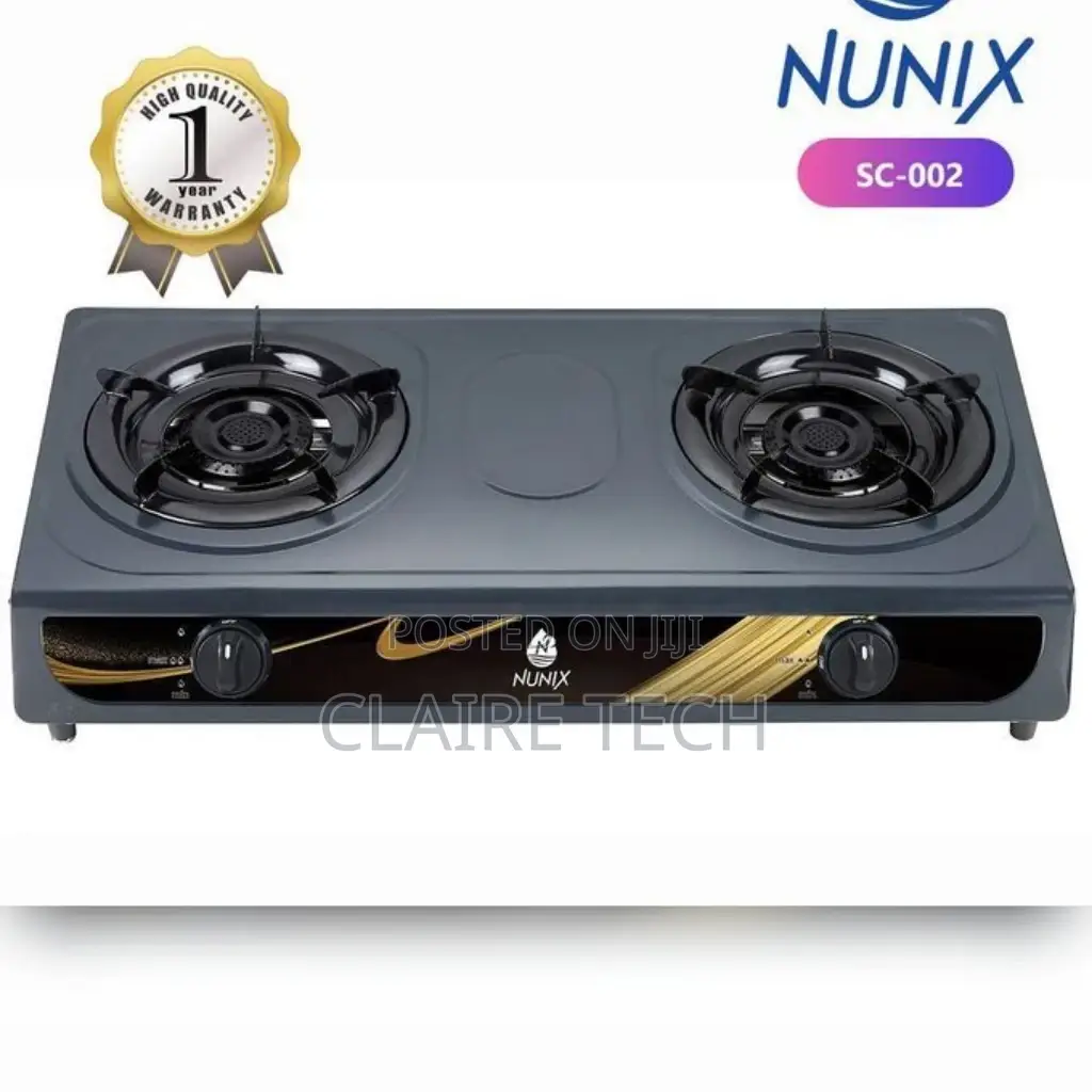 Black 2 Burner Stainless Steel Nunix Table Top Gas Cooker