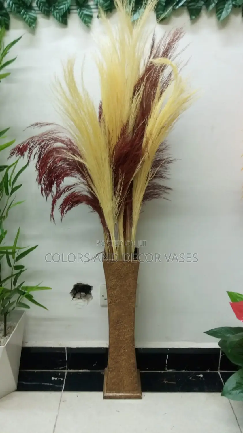 Wooden Vase and Pampas Grass