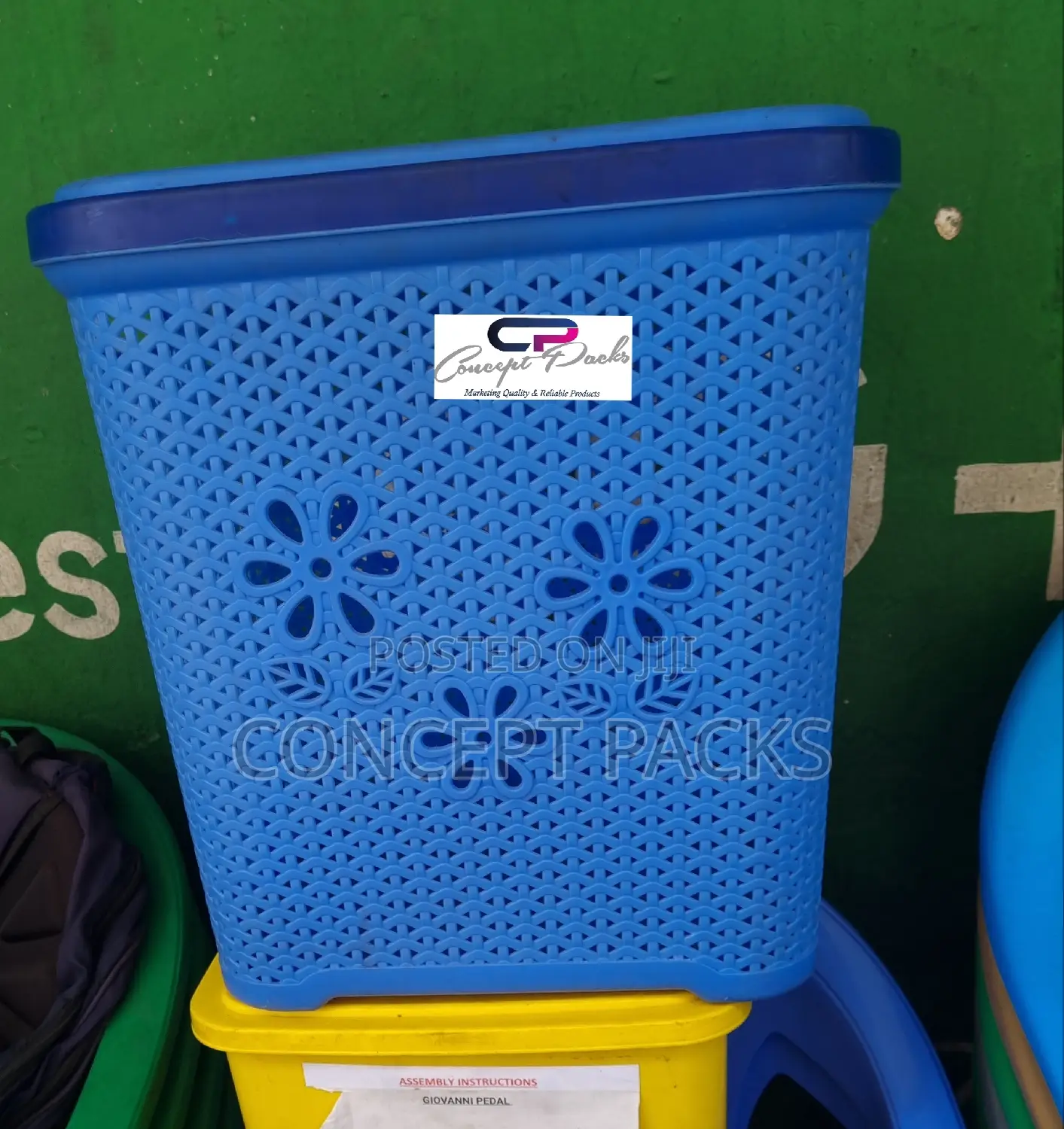 Blue Rectangle Laundry Basket With Lid