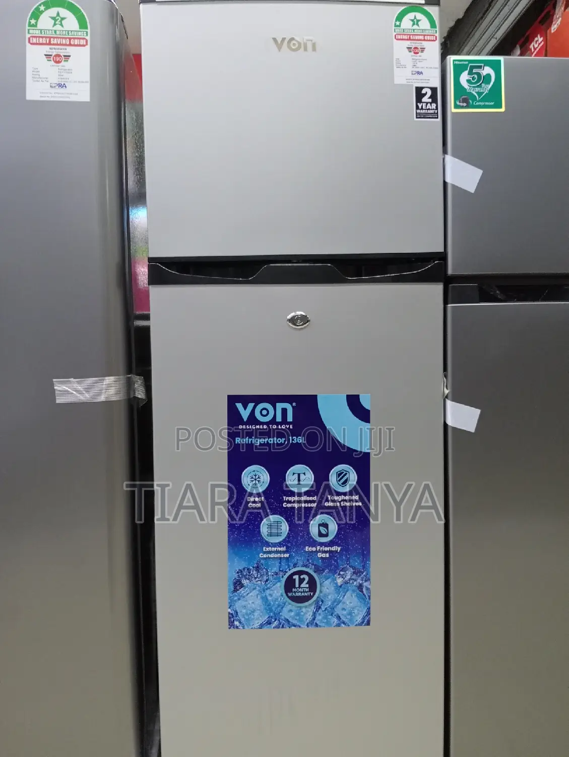Von VART-22DYS Double Door Fridge 208L - Silver