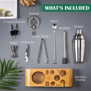 *10pcs Cocktail Shaker With a Stylish Bamboo Stand