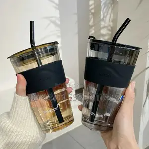 450ml Glass Tumbler With Straw and Sleeve