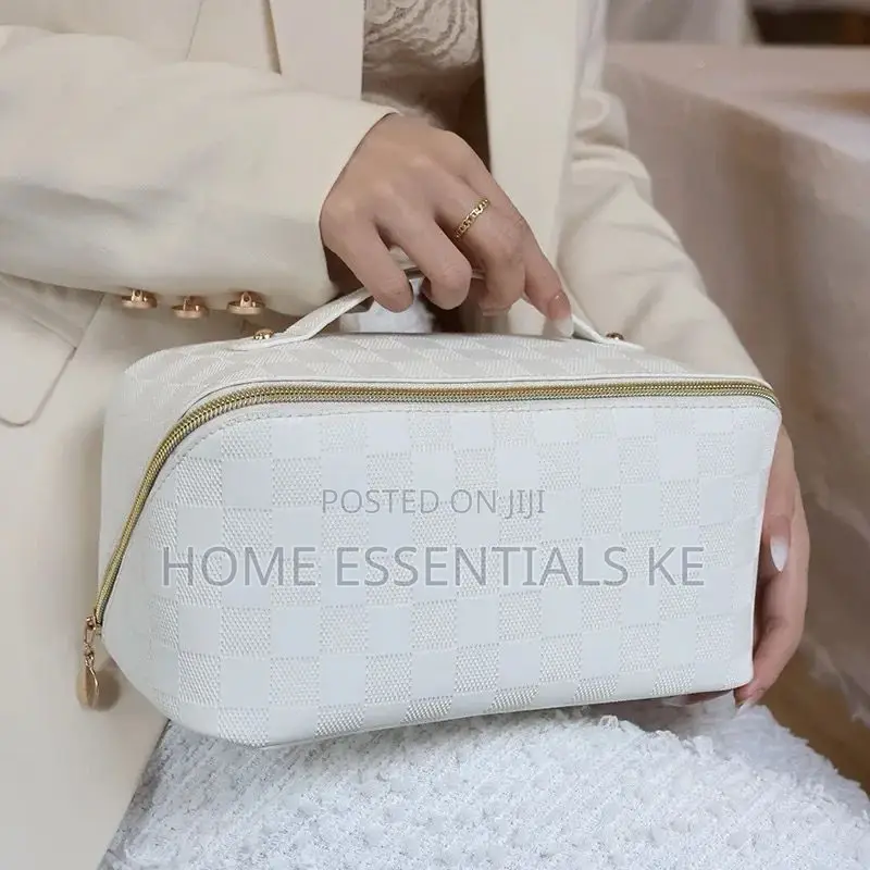 Plaid Make Up Bag Multifunctional PU Leather