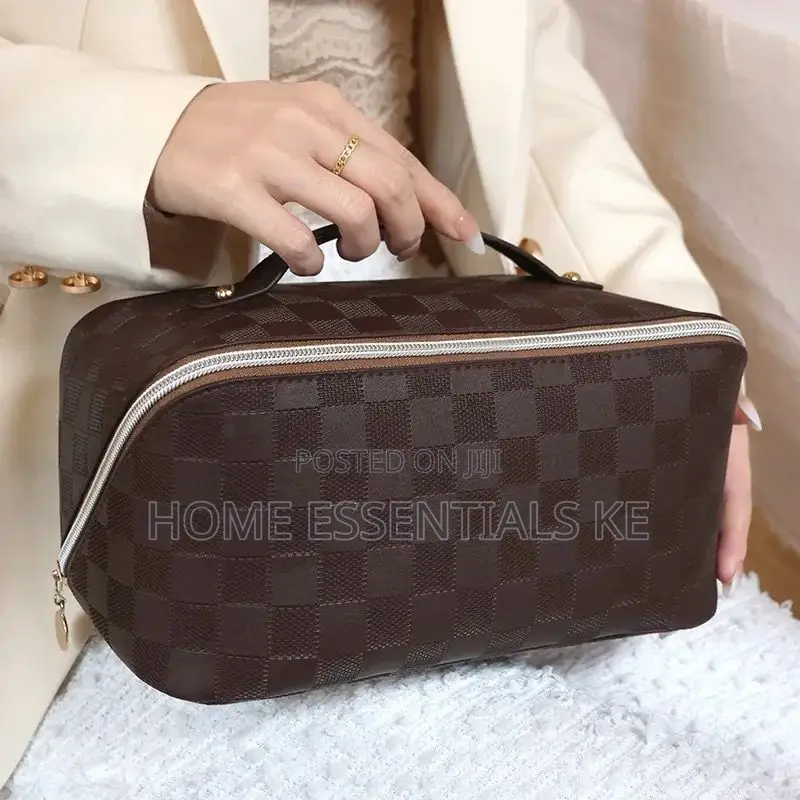 Plaid Make Up Bag Multifunctional PU Leather