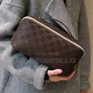 Plaid Make Up Bag Multifunctional PU Leather
