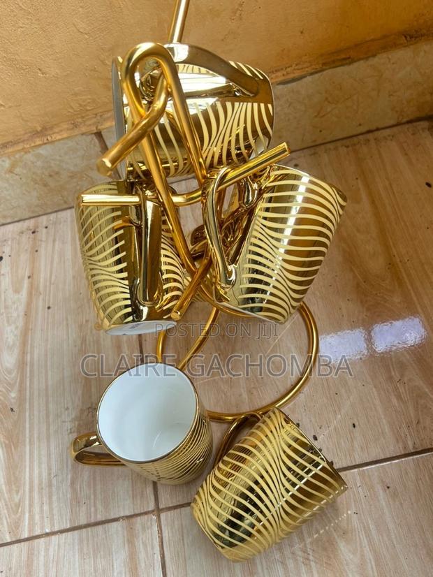 Cute 6 Pieces Ceramic Golden Mugs - main view