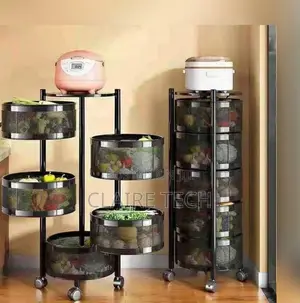 Black Mettalic 5tier Round Kitchen Storage Rack With Wheels