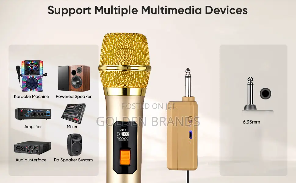 Microphone Wireless Uhf Dual Cordless, Rechargeable Receiver