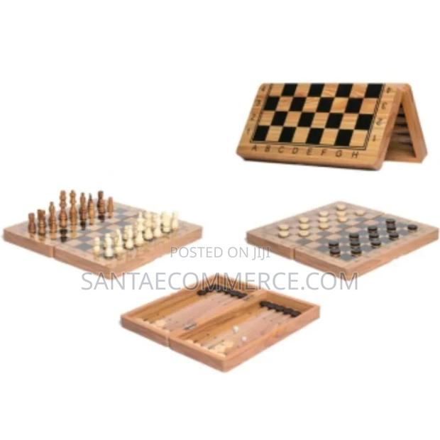 3 in 1 Chess, Checkers, Backgammon Wooden Board Game - main view