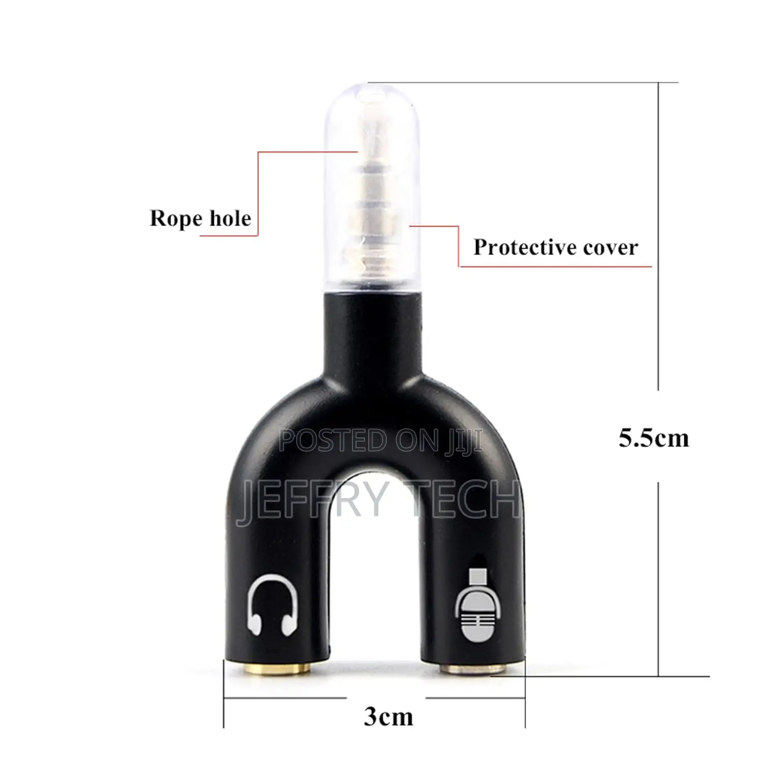 Riatech Black - 3.5mm Audio Jack to Headphone Microphone SPL