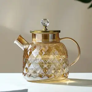 Champagne Color Diamond Texture Surface Glass Kettle