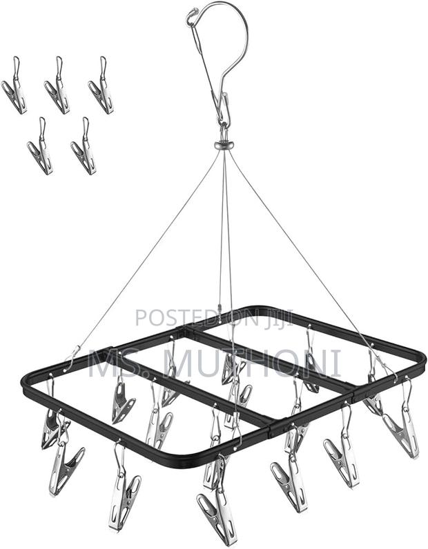 *26 Peg Metallic Cloth Drying Rack Hanger in Colour Black - thumbnail 7
