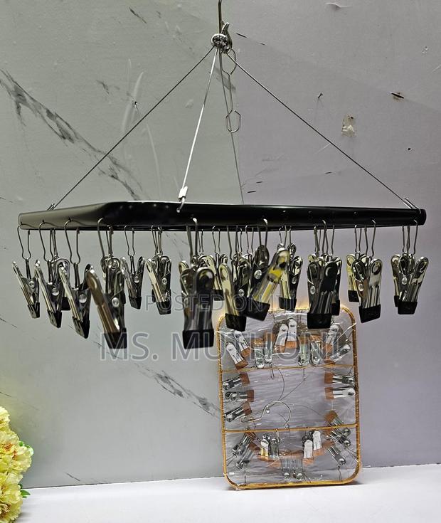 *26 Peg Metallic Cloth Drying Rack Hanger in Colour Black - thumbnail 2