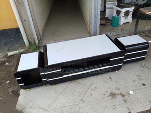 Black Coffee Table and It's 2 Stools With Marble Top White. - thumbnail 2