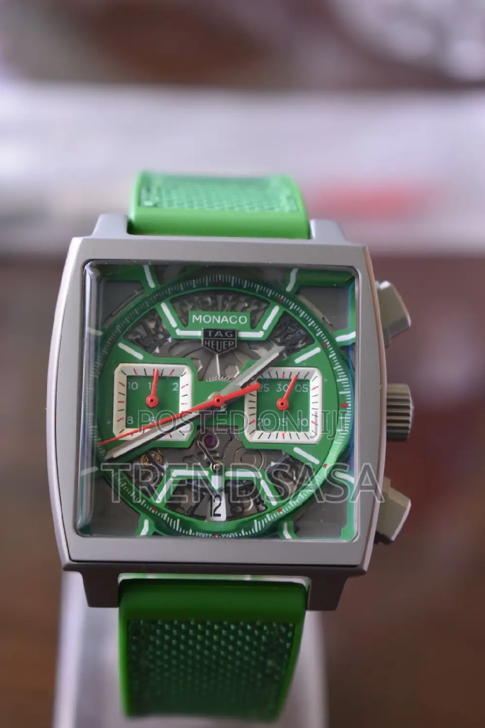 Tag Heuer Monaco Gun Metal Grey With Green Dial and Straps