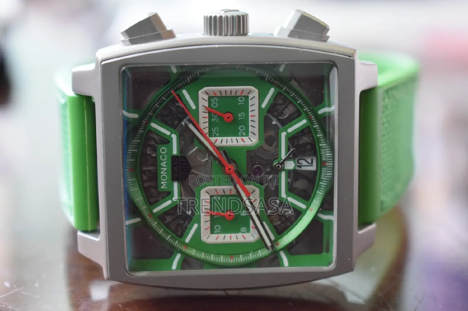 Tag Heuer Monaco Gun Metal Grey With Green Dial and Straps