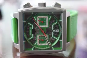 Tag Heuer Monaco Gun Metal Grey With Green Dial and Straps